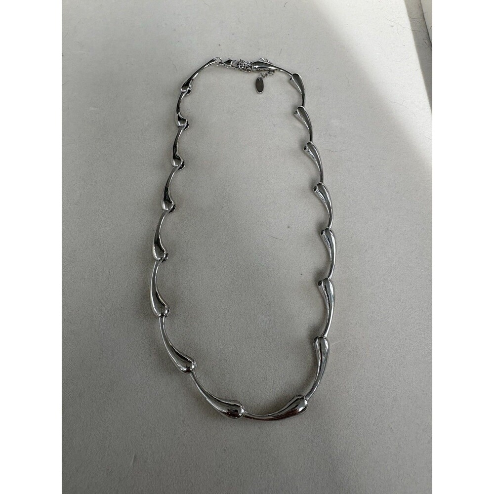Anthropologie Serefina Drippy Bean Link Necklace Modernist Silver Tone 15â Adj.